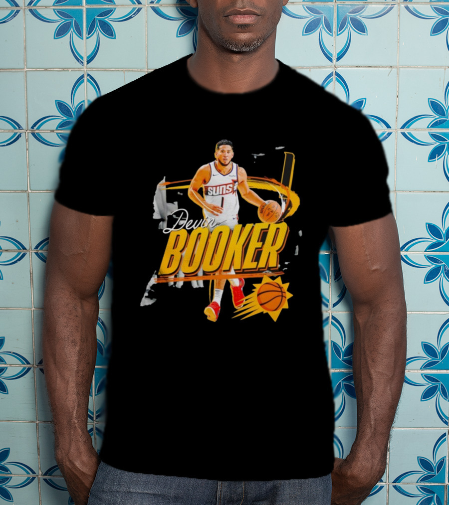 Devin Booker Phoenix Suns Basketball Graphic Retro Style T-Shirt