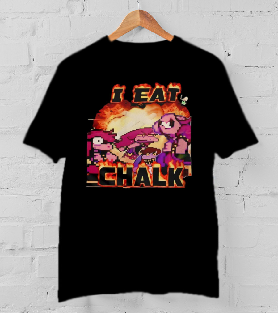 I Eat Chalk Pixel Characters Fire Background Design T-Shirt