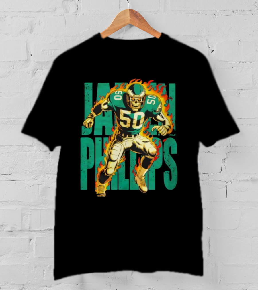 Jalen Phillips Skeleton Philadelphia Eagles Number 50 Flame Retro Style T-Shirt