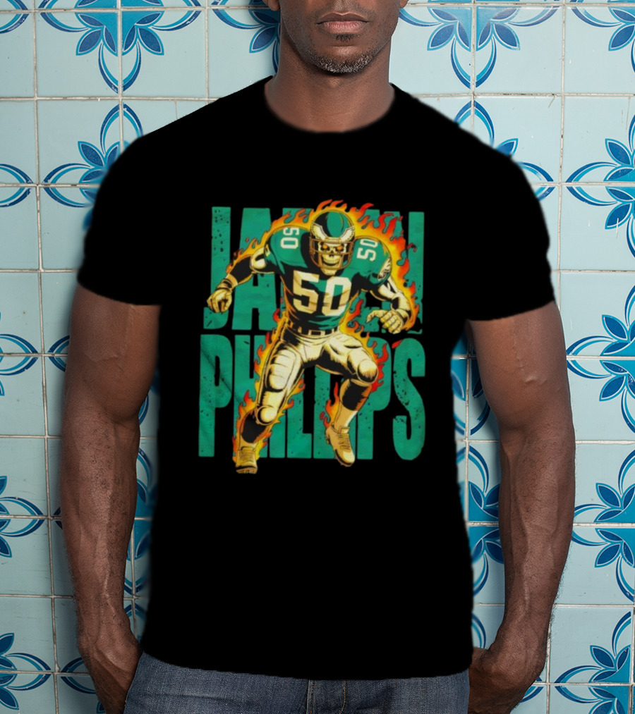 Jalen Phillips Skeleton Philadelphia Eagles Number 50 Flame Retro Style T-Shirt