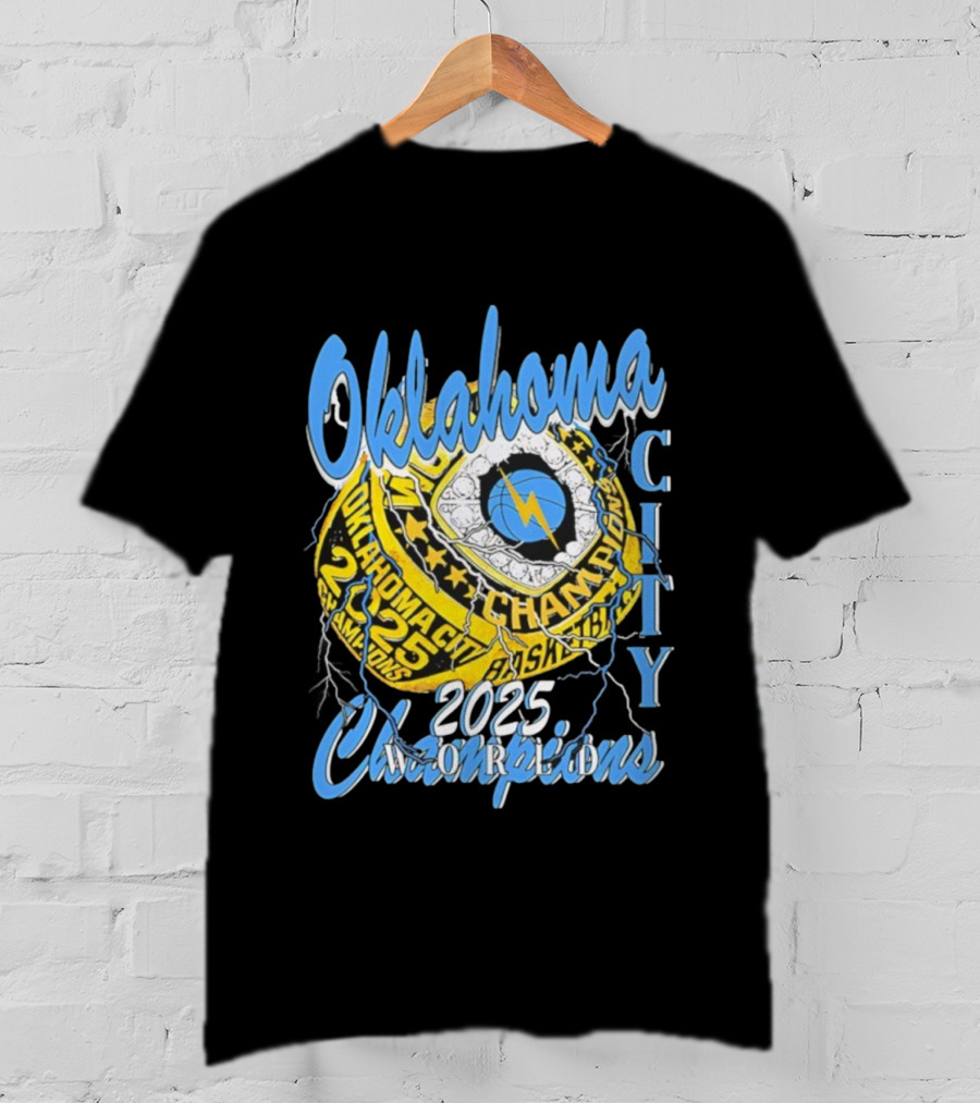 Oklahoma City Thunder Basketball Champions 2025 Victory Ring Sports Logo T-Shirt