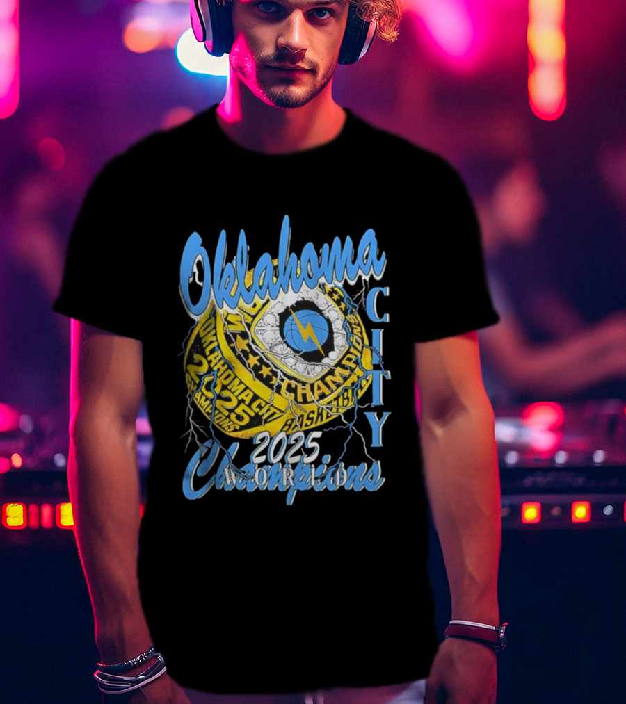Oklahoma City Thunder Basketball Champions 2025 Victory Ring Sports Logo T-Shirt