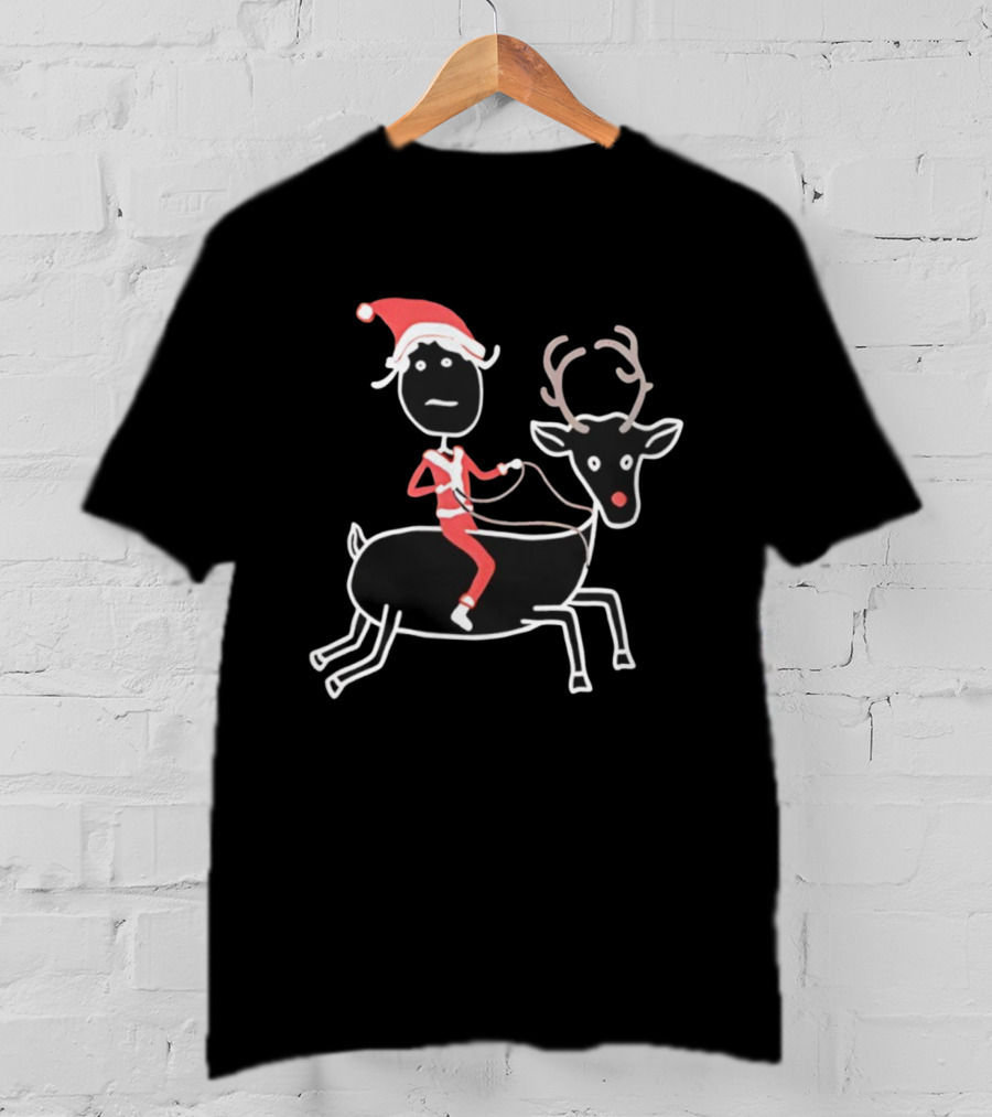 Rhenna Reindeer Santa Claus Christmas Stick Figure Art T-Shirt