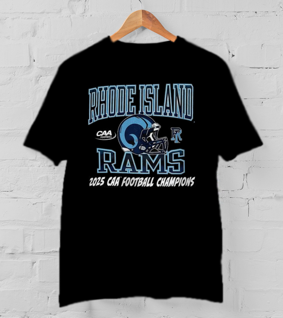 Rhode Island Rams 2025 CAA Football Champions Helmet R Logo T-Shirt