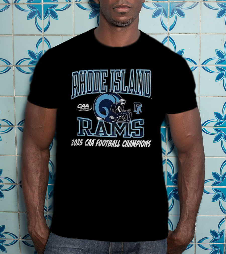 Rhode Island Rams 2025 CAA Football Champions Helmet R Logo T-Shirt