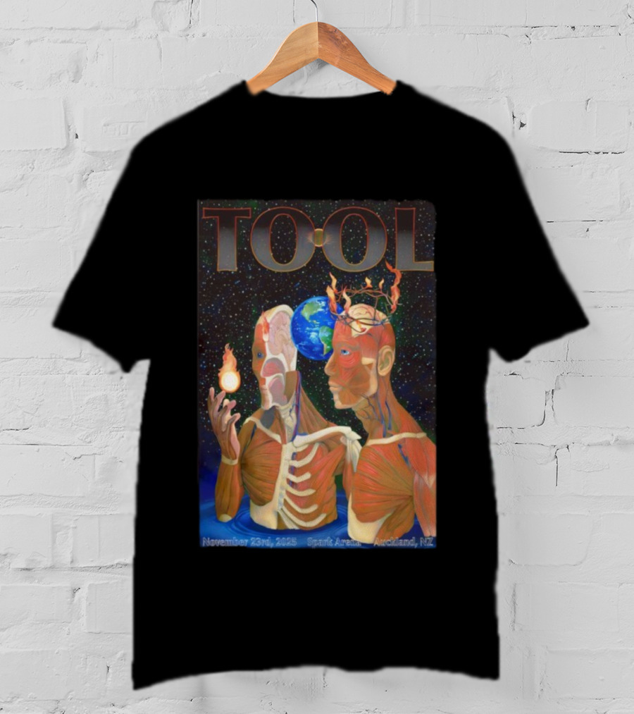 Tool November 23 2025 Spark Arena Auckland NZ Earth Anatomy Flame Atmosphere T-Shirt