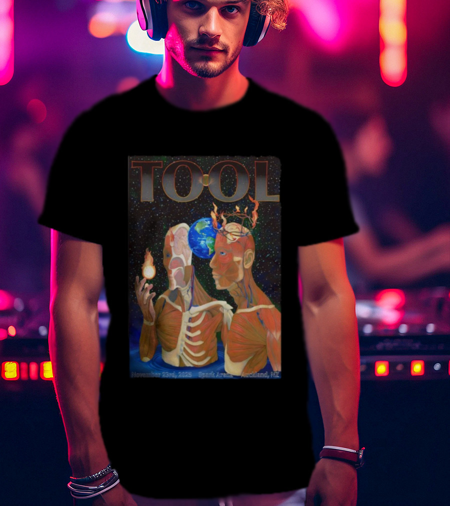 Tool November 23 2025 Spark Arena Auckland NZ Earth Anatomy Flame Atmosphere T-Shirt
