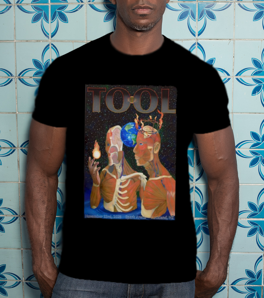 Tool November 23 2025 Spark Arena Auckland NZ Earth Anatomy Flame Atmosphere T-Shirt