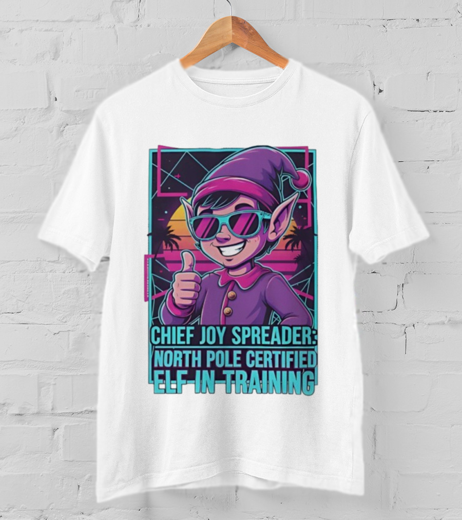 North Pole Certified Elf-in-Training Chief Joy Spreader Retro Style T-Shirt