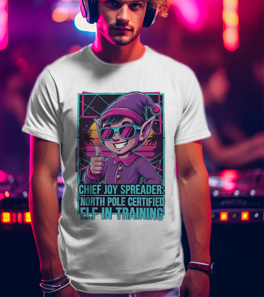 North Pole Certified Elf-in-Training Chief Joy Spreader Retro Style T-Shirt