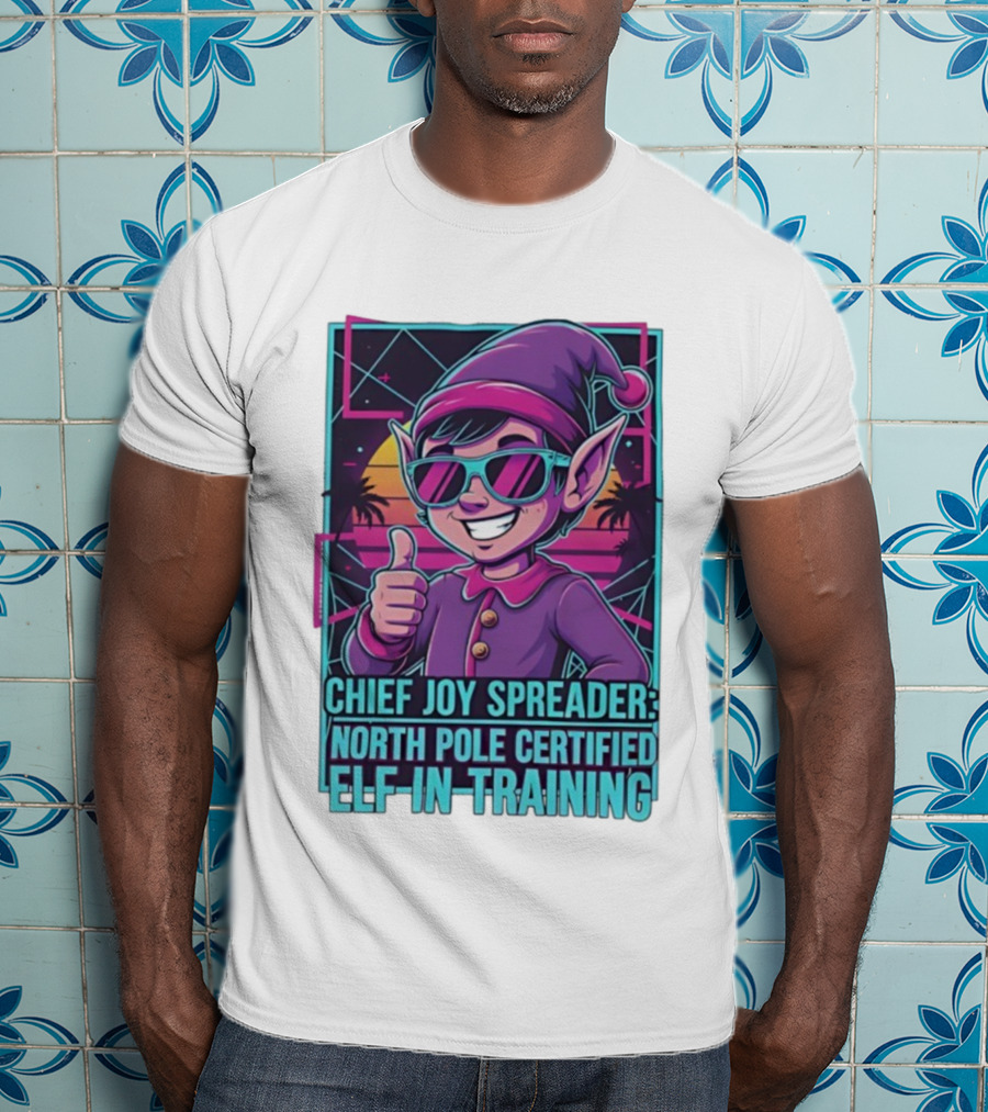 North Pole Certified Elf-in-Training Chief Joy Spreader Retro Style T-Shirt