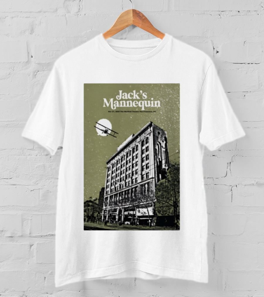 Jack’s Mannequin Nov 21 2025 The Warfield Theatre San Francisco CA Airplane Building T-Shirt