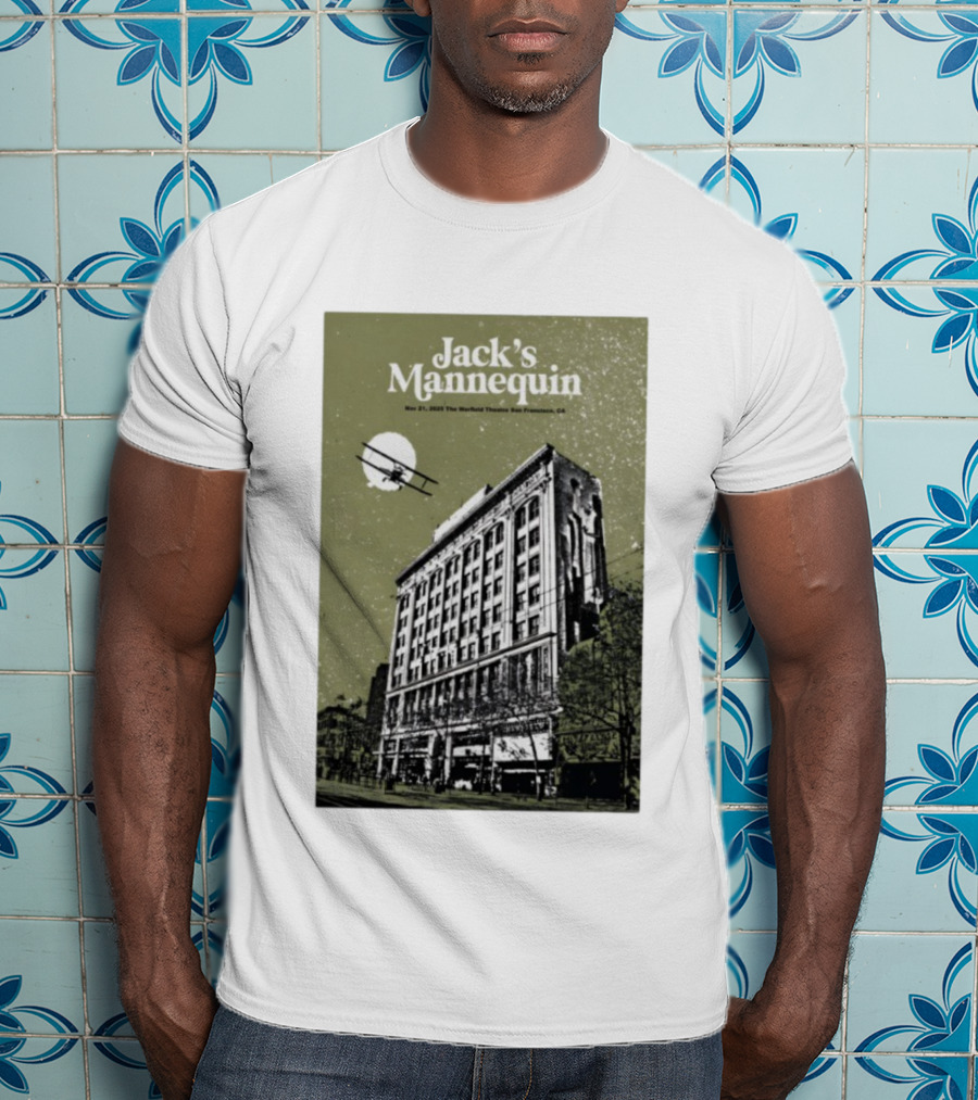 Jack’s Mannequin Nov 21 2025 The Warfield Theatre San Francisco CA Airplane Building T-Shirt
