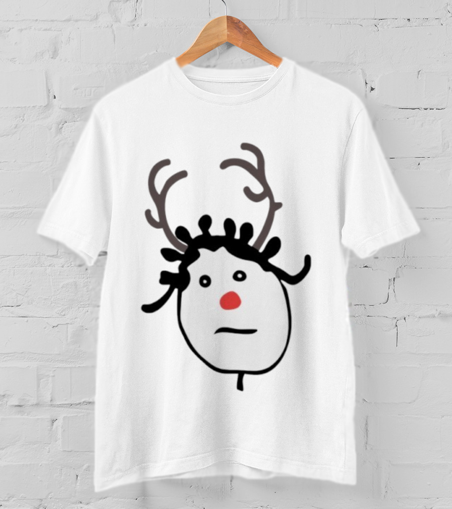 Rhenna Holiday Reindeer Drawing Red Nose Antlers T-Shirt