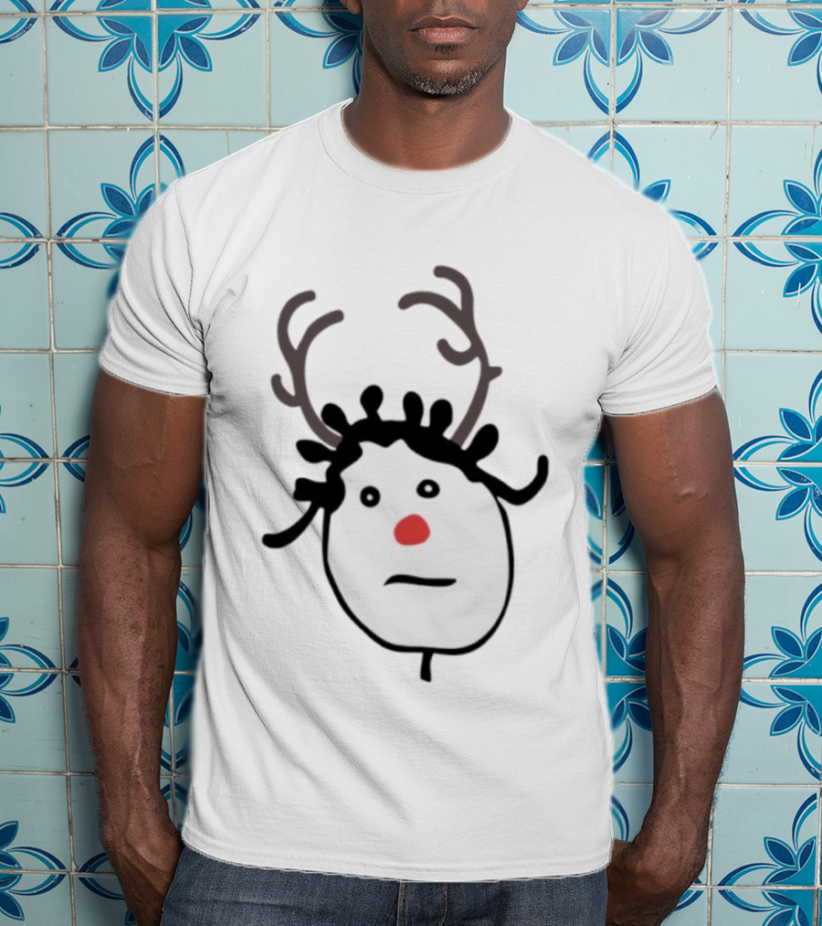 Rhenna Holiday Reindeer Drawing Red Nose Antlers T-Shirt