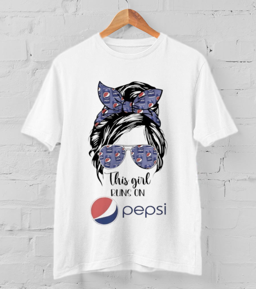 This Girl Runs On Pepsi Logo With Bow And Sunglasses T-Shirt