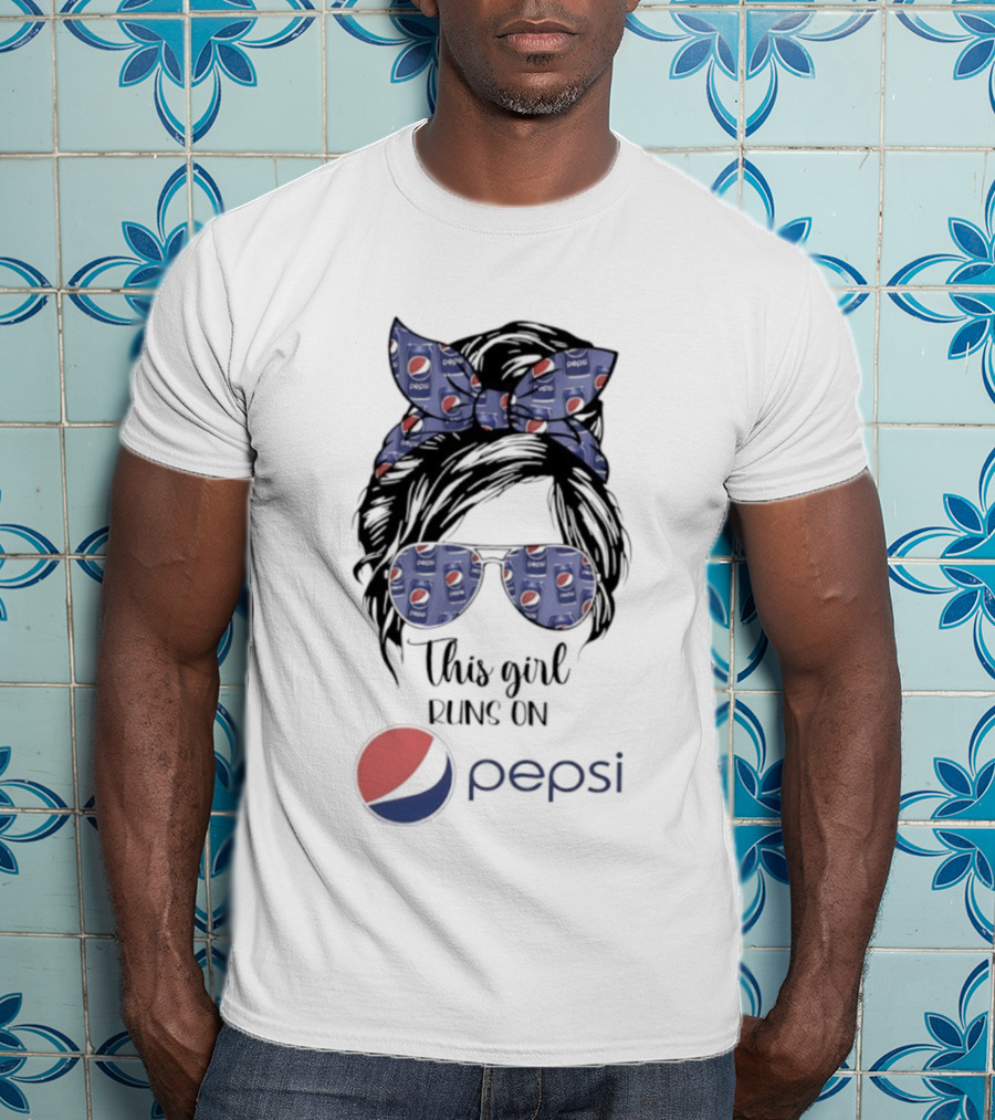 This Girl Runs On Pepsi Logo With Bow And Sunglasses T-Shirt