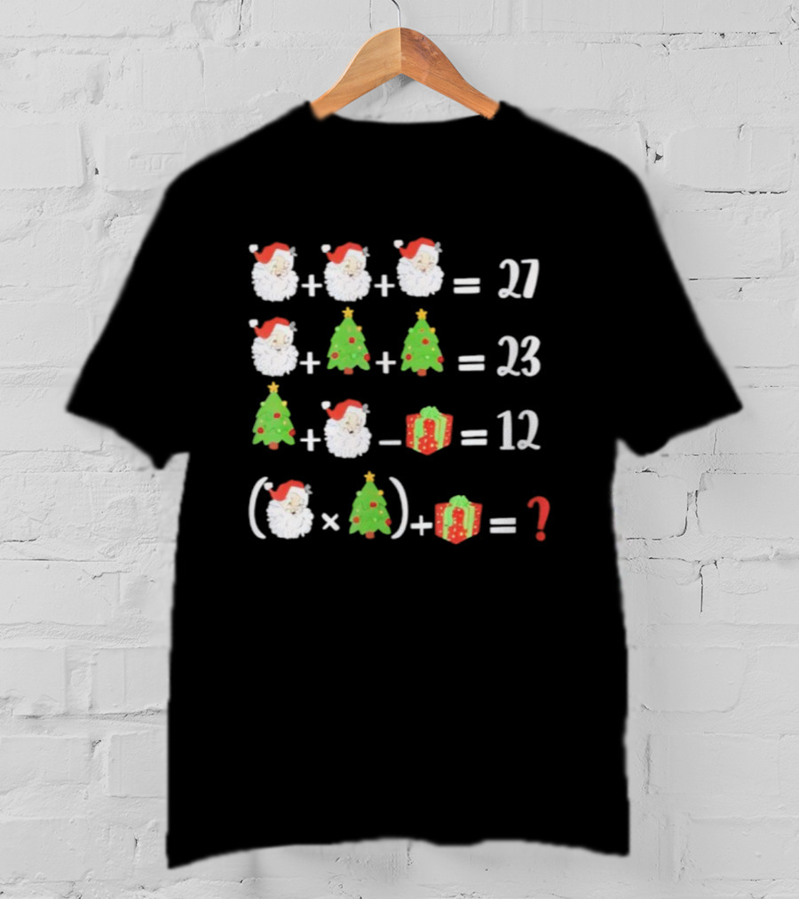 Santa Christmas Tree Gift Math Puzzle Equation 27 23 12 Question T-Shirt