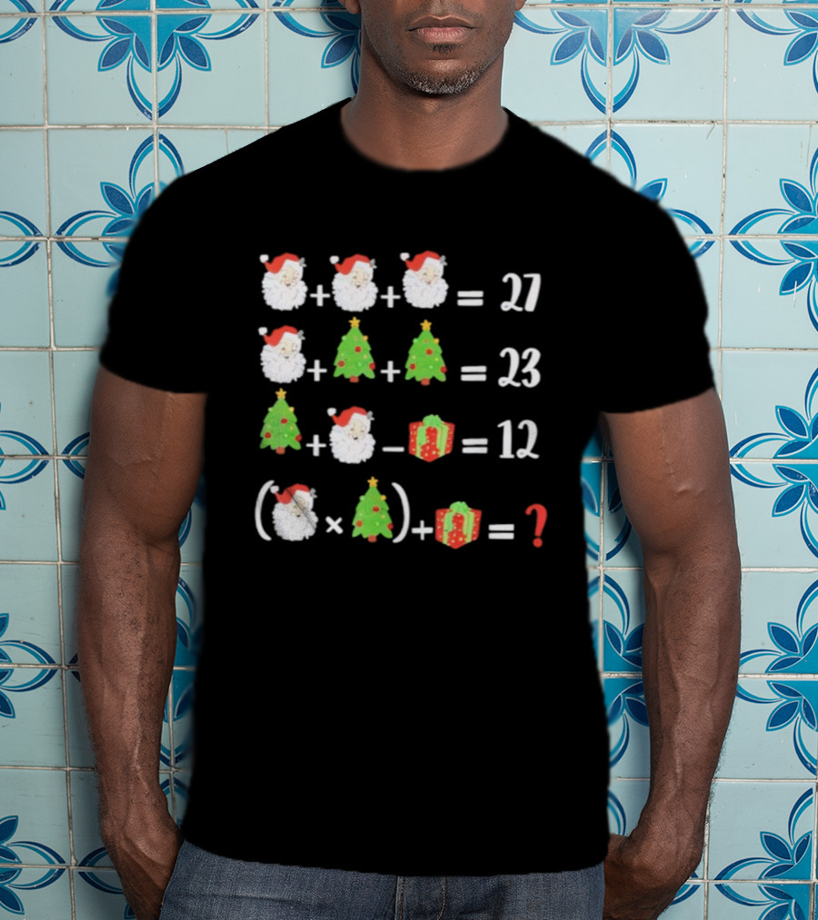 Santa Christmas Tree Gift Math Puzzle Equation 27 23 12 Question T-Shirt
