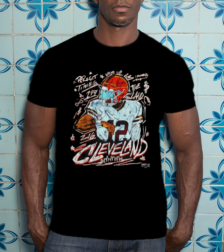 Cleveland Perfect Timing The Land 12 Vintage Football Player T-Shirt