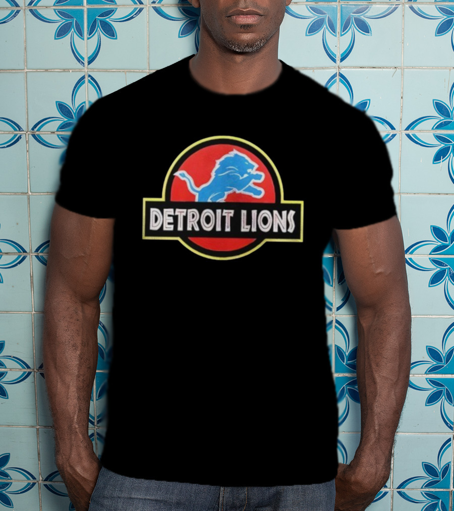 Detroit Lions Jurassic Park Crossover Collaboration Logo T-Shirt