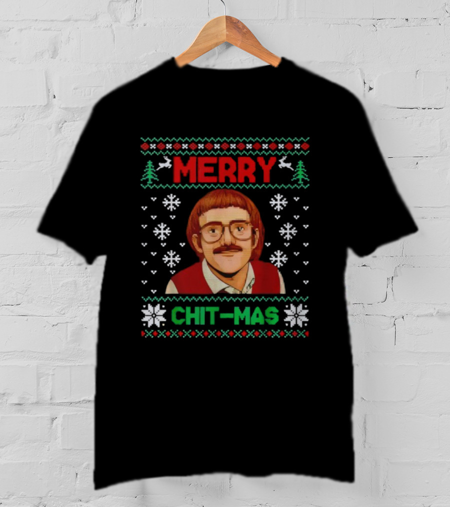 Merry Chit-mas Funny Xmas Ugly Sweater Print T-Shirt
