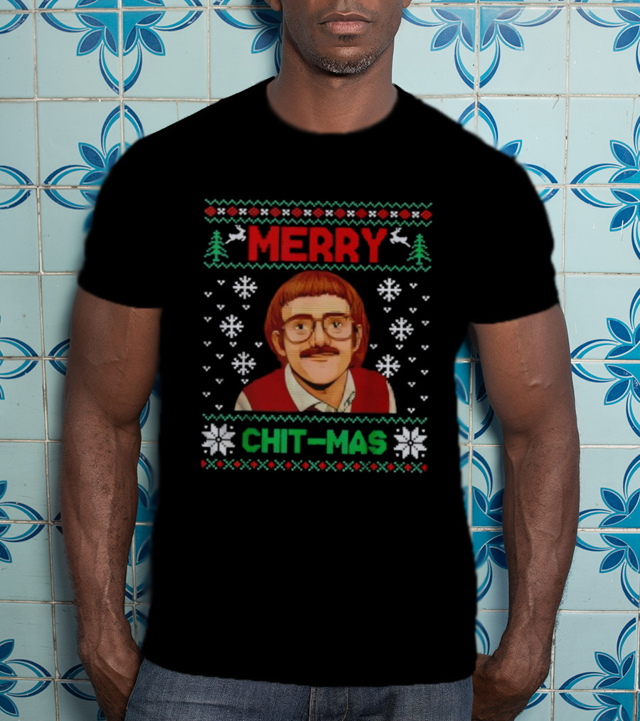 Merry Chit-mas Funny Xmas Ugly Sweater Print T-Shirt