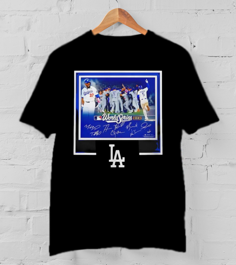 LA Dodgers World Series 2025 Autographed Signatures Celebration T-Shirt