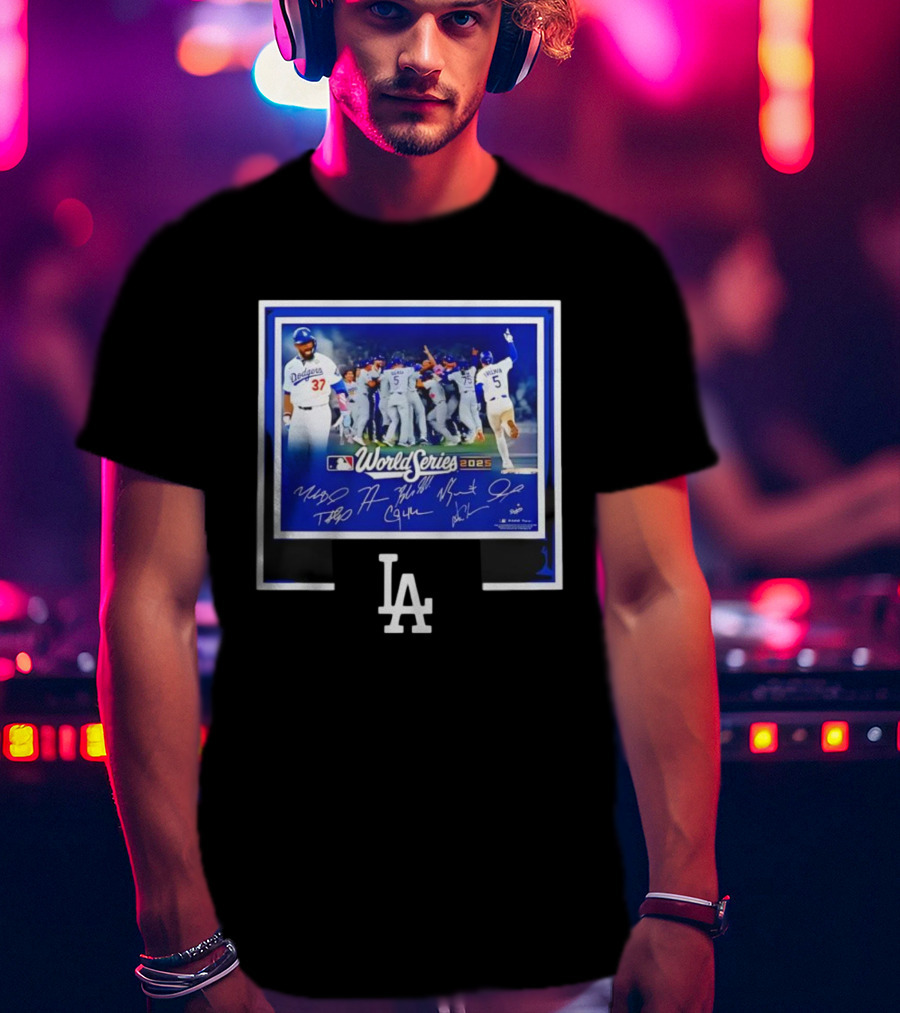 LA Dodgers World Series 2025 Autographed Signatures Celebration T-Shirt