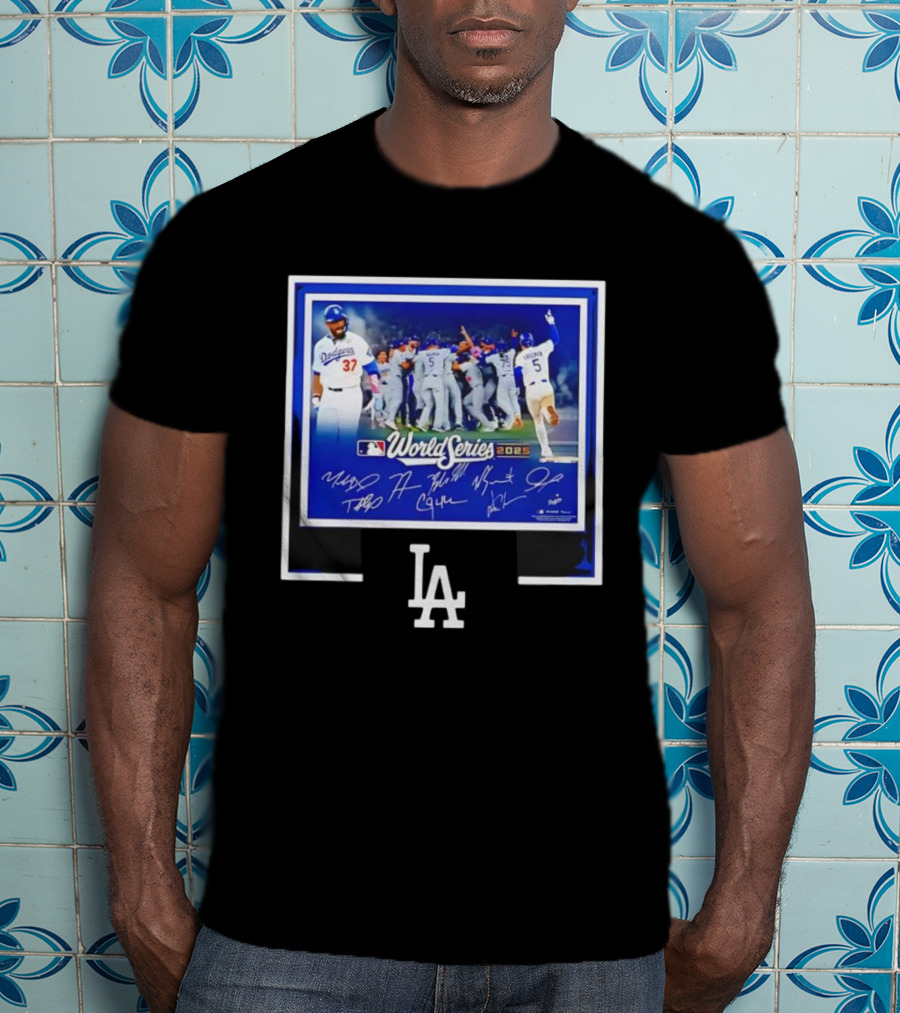 LA Dodgers World Series 2025 Autographed Signatures Celebration T-Shirt