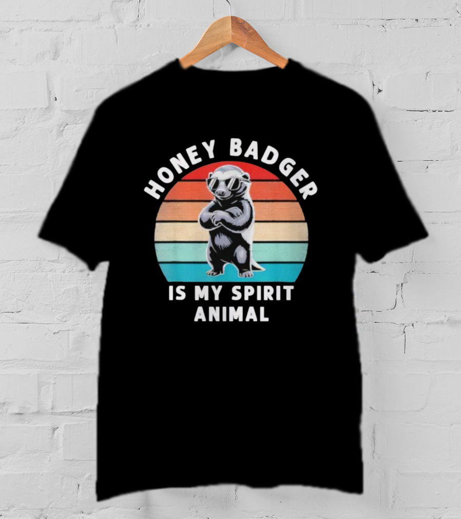 Honey Badger Is My Spirit Animal Funny Vintage Wildlife Retro Stripes T-Shirt