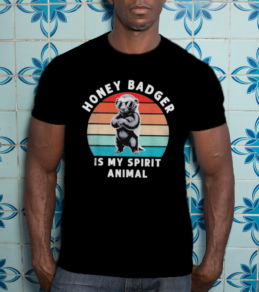 Honey Badger Is My Spirit Animal Funny Vintage Wildlife Retro Stripes T-Shirt