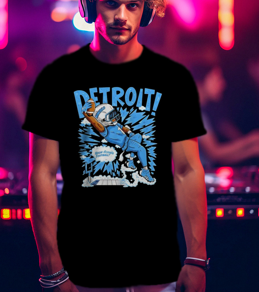 Detroit Lions Jameson Williams High-Flying Football Kiwiclop Collection T-Shirt