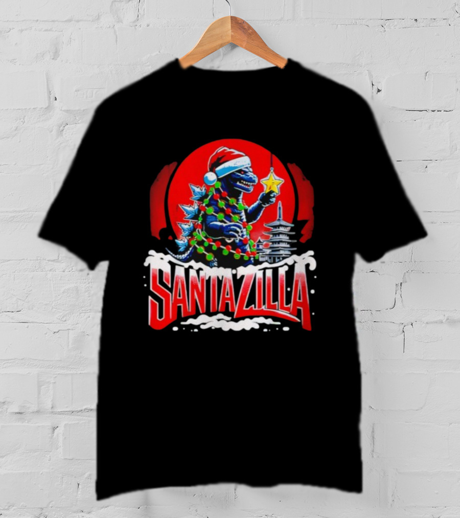 Santazilla Kaiju Christmas Japanese Monster Dinosaur Holiday Celebration T-Shirt