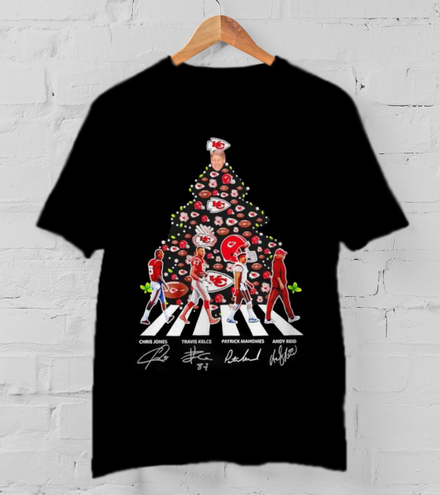Kansas City Chiefs Abbey Road Christmas Tree With Player Signatures And Logos T-Shirt
