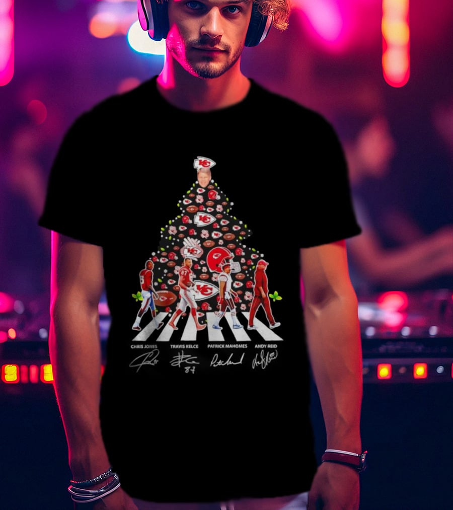 Kansas City Chiefs Abbey Road Christmas Tree With Player Signatures And Logos T-Shirt