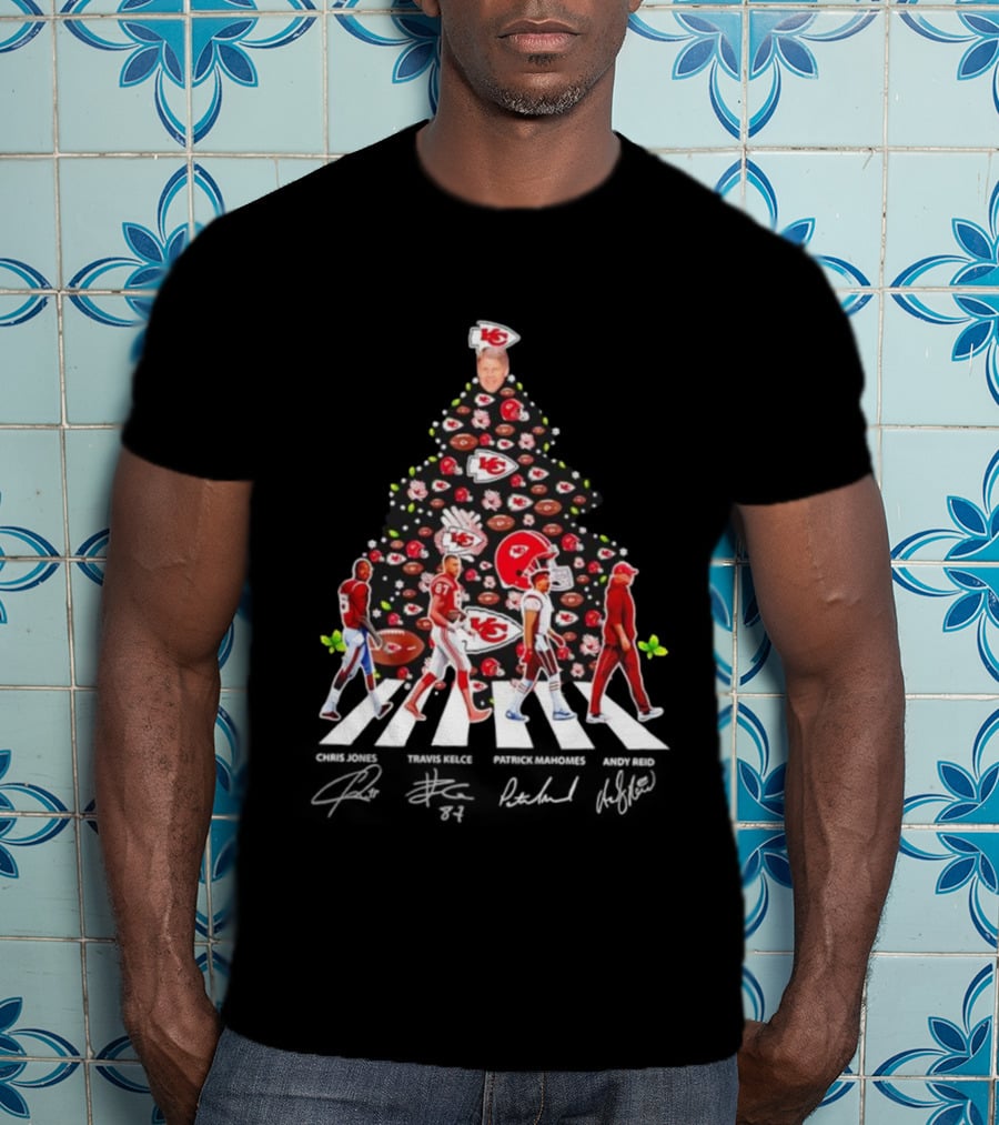 Kansas City Chiefs Abbey Road Christmas Tree With Player Signatures And Logos T-Shirt