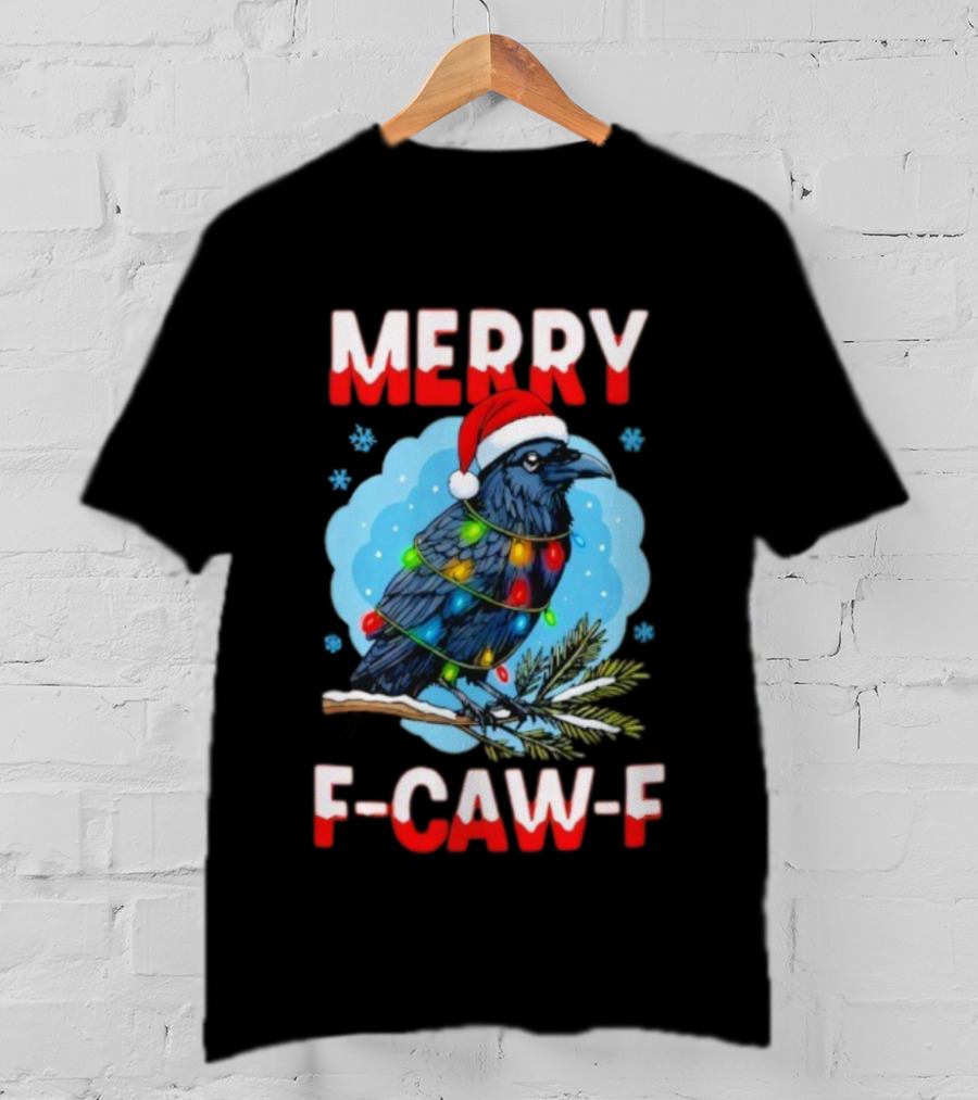 Merry Christmas F-Caw-F Santa Hat Crow With Lights T-Shirt