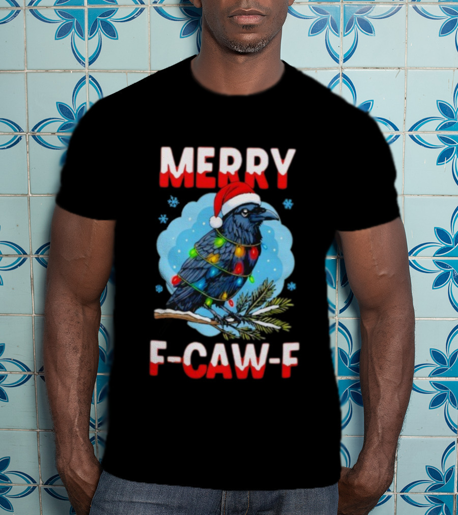 Merry Christmas F-Caw-F Santa Hat Crow With Lights T-Shirt