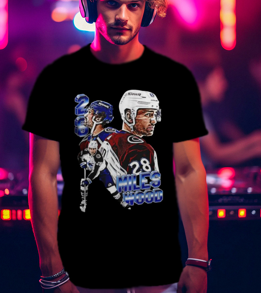 Miles Wood Colorado Avalanche Number 28 Hockey Player Collage T-Shirt