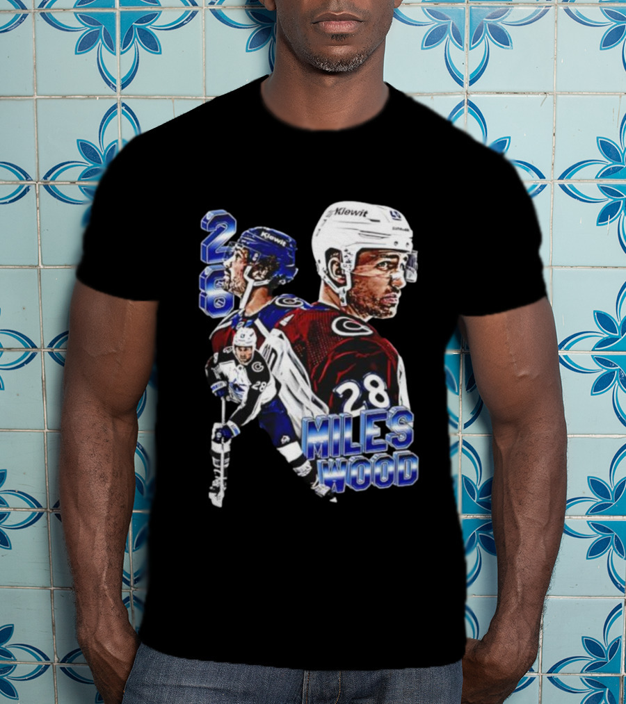 Miles Wood Colorado Avalanche Number 28 Hockey Player Collage T-Shirt