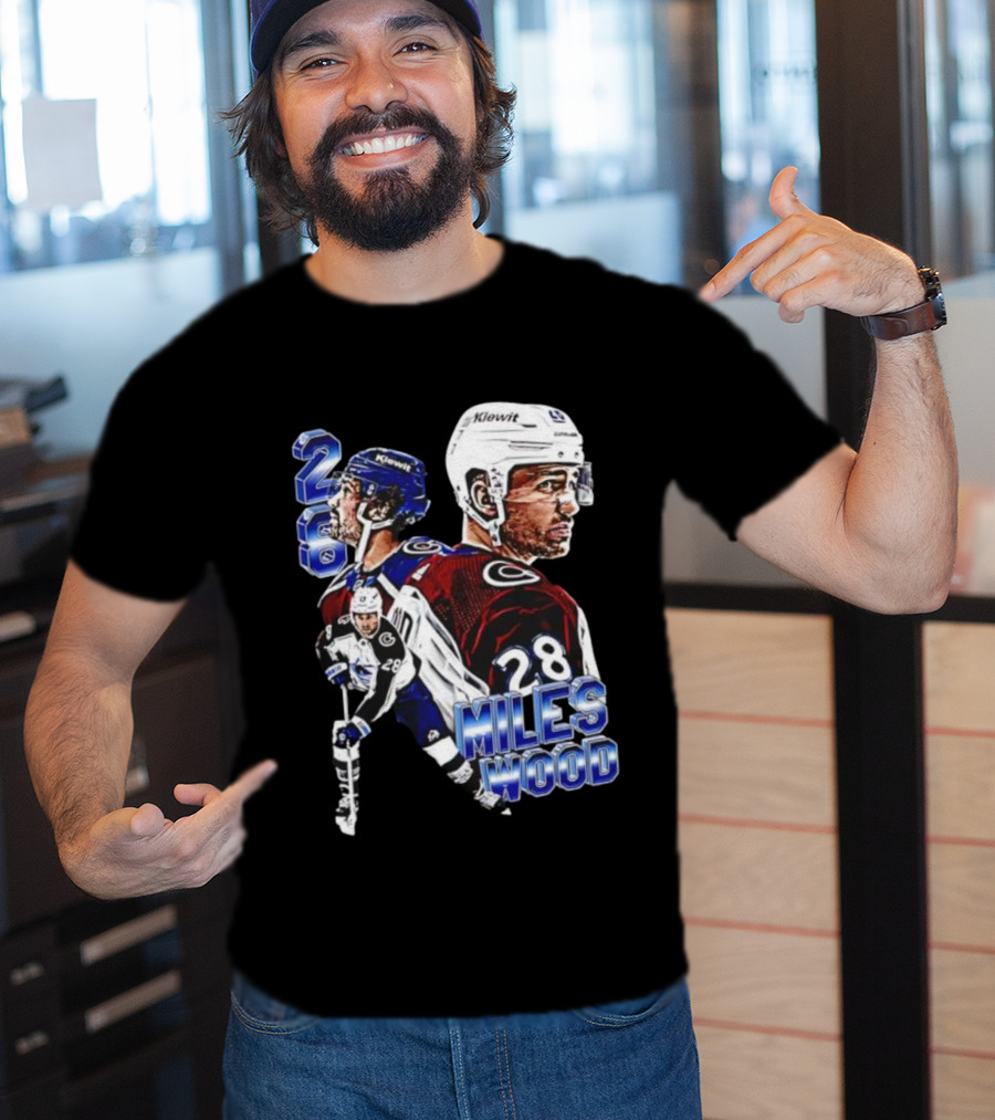 Miles Wood Colorado Avalanche Number 28 Hockey Player Collage T-Shirt