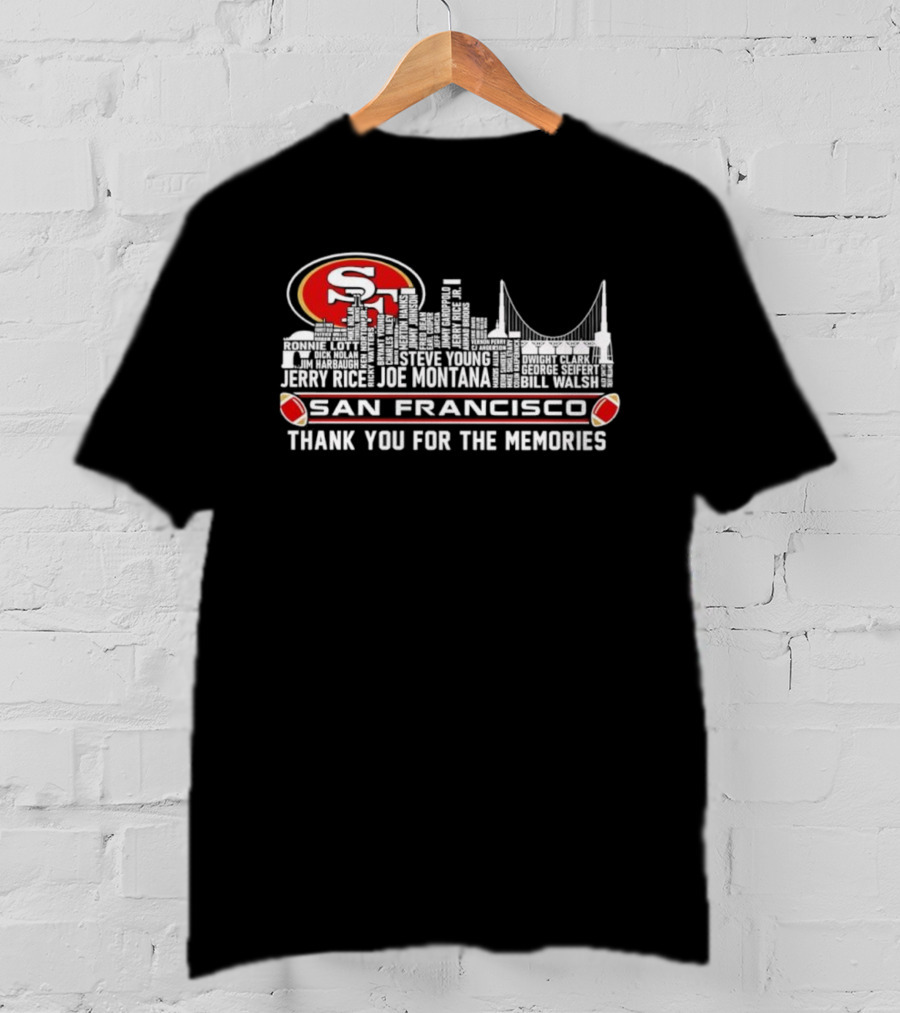 San Francisco 49ers Skyline Jerry Rice Joe Montana Legends Thank You For The Memories T-Shirt