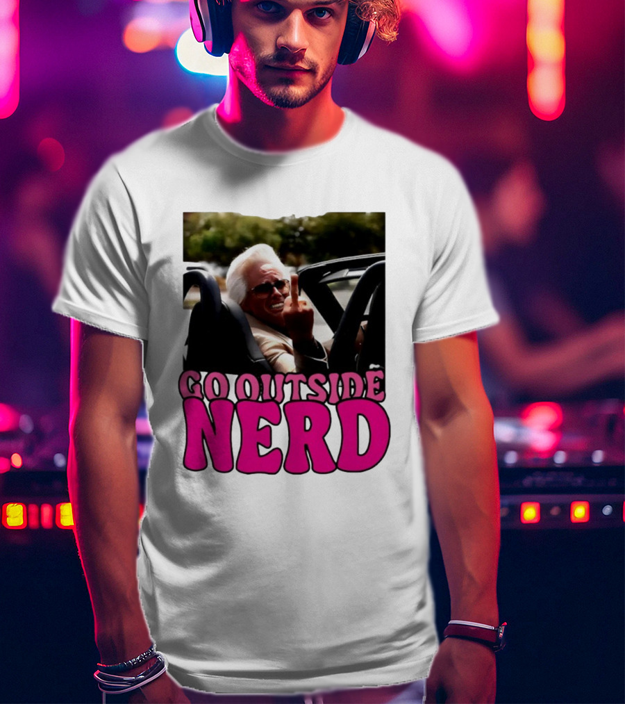 Go Outside Nerd Meme Middle Finger Convertible Image T-Shirt