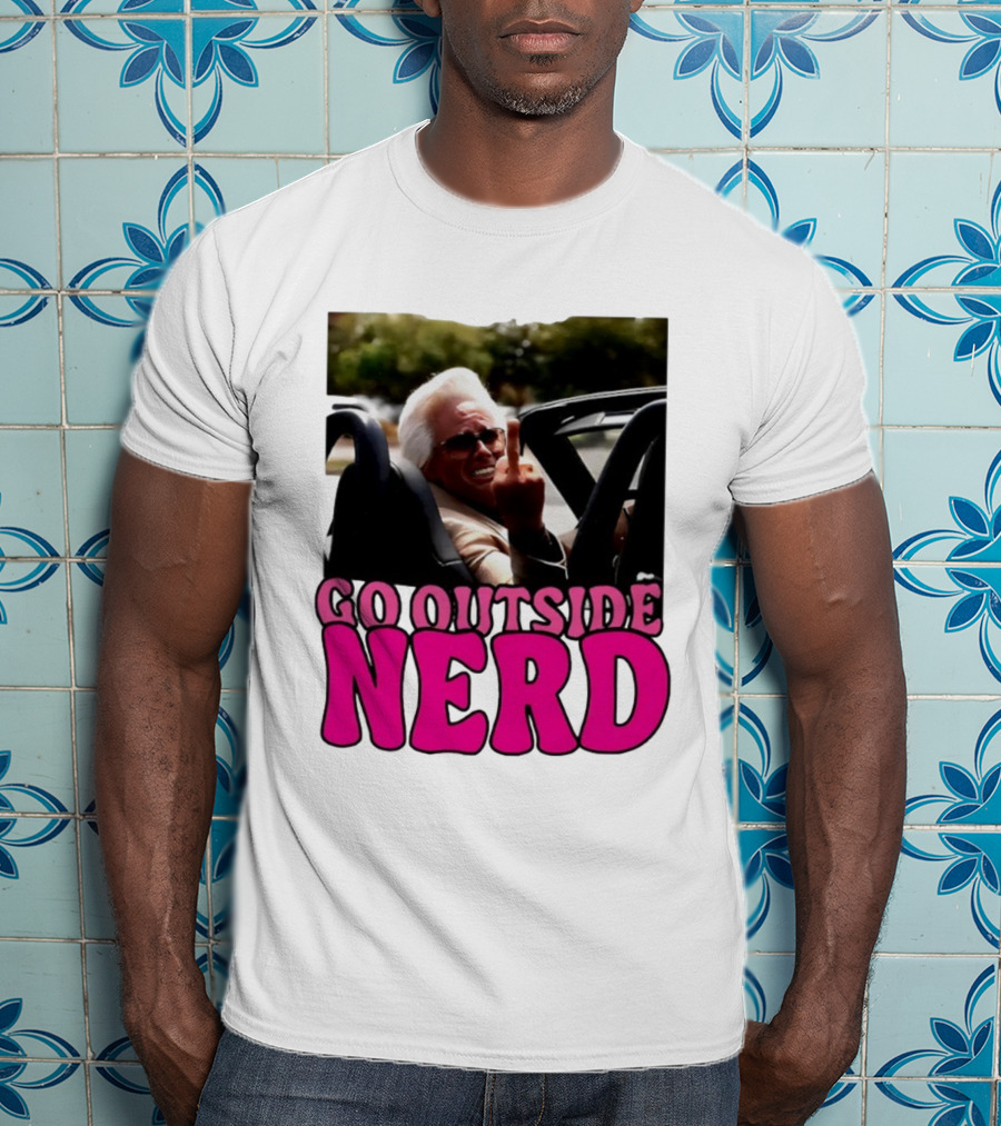 Go Outside Nerd Meme Middle Finger Convertible Image T-Shirt