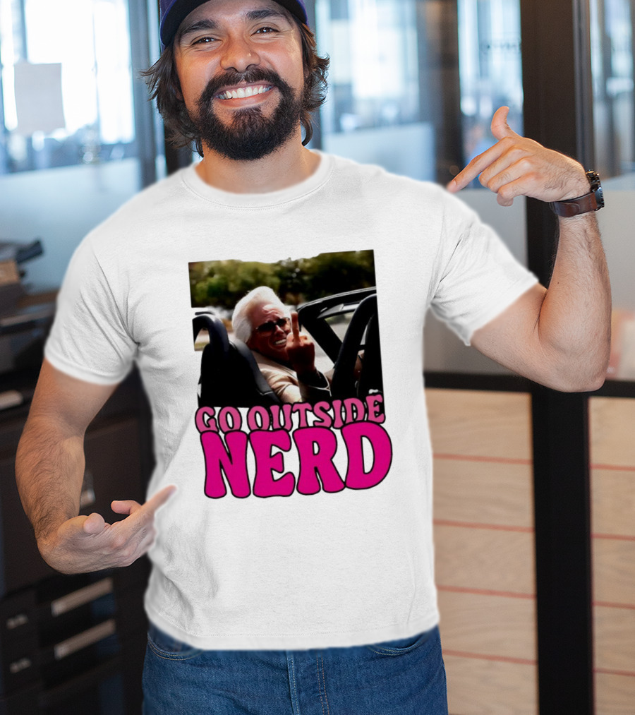 Go Outside Nerd Meme Middle Finger Convertible Image T-Shirt