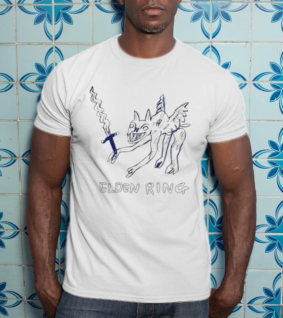 Elden Ring Monster Holding Sword Drawing T-Shirt
