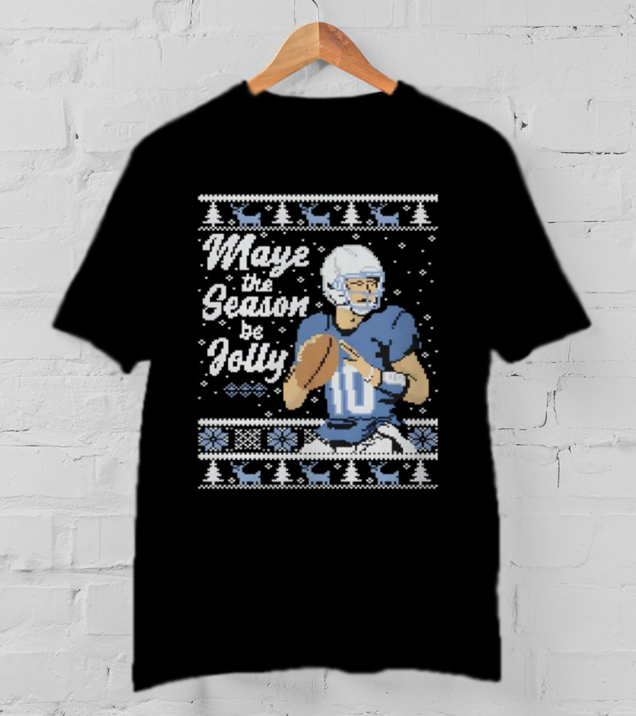 Maye The Season Be Jolly Ugly Christmas Football Player Festive Sweater T-Shirt
