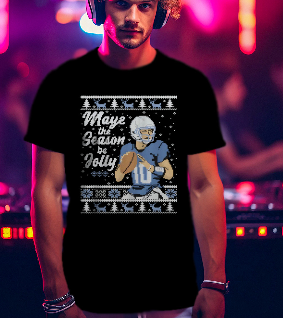Maye The Season Be Jolly Ugly Christmas Football Player Festive Sweater T-Shirt
