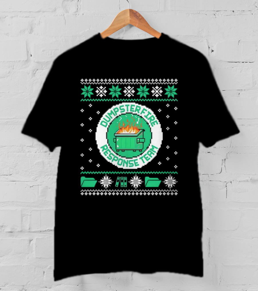 Dumpster Fire Response Team Ugly Christmas Sweater Snowflakes Retro T-Shirt